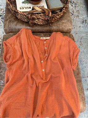 Faherty Rust Button-Front Gauze Henley